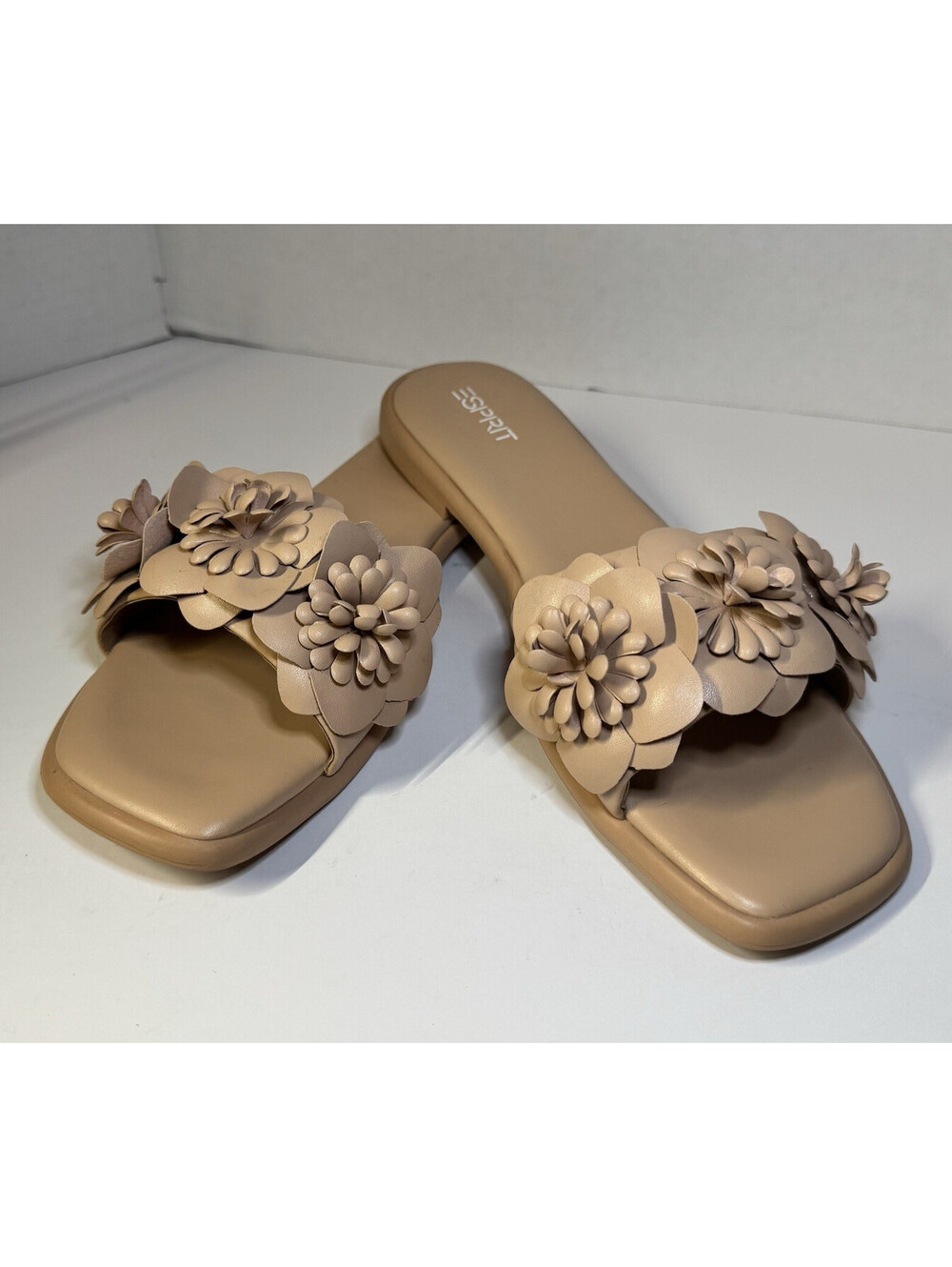 Esprit Women’s Floral Strap Slide Sandals - Slip On Flats - Beige US 9.5 M - New